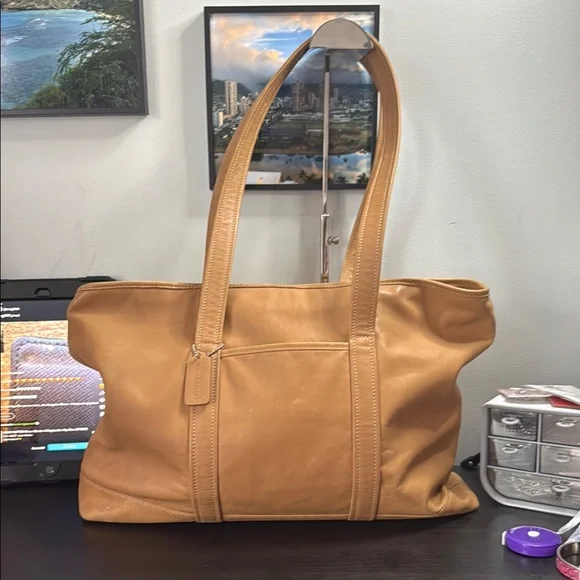 バッグ Vintage Coach USA Tote Bag Leather Camel Coach Leather Camel Vintage Shoulder Zip Tote Handbag | eBay